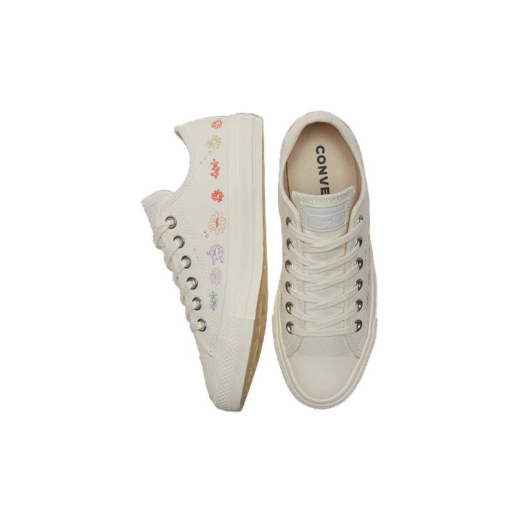 Converse Chuck Taylor All Star Low с цветочной вышивкой - женские кроссовки Egret, белые, разноцветные, черные A01595C