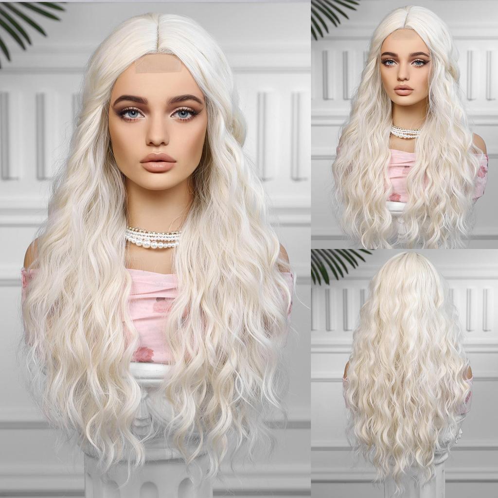 CharmSource Hairline Lace Synthetic Wigs Black Long Wavy Ladies Wig for Women's Cosplay High Density Heat Resistant Fiber