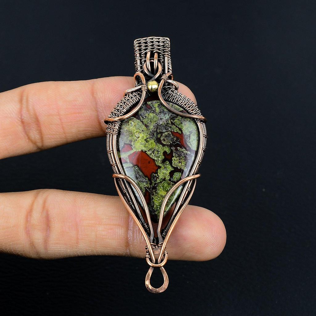 Dragon Blood Jasper 999 Copper Wire Wrapped Pendant, Handmade Gemstone Pendant Jewelry, Gifts For Wife Brand New Pendant