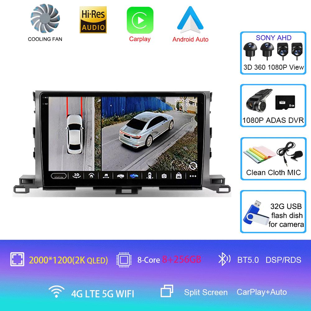 Для Toyota Highlander Kluger 3 XU50 2013 2014 - 2019 Автомобильное радио Android 14 Навигация Мультимедийный проигрыватель GPS WiFi+4G Carplay Auto