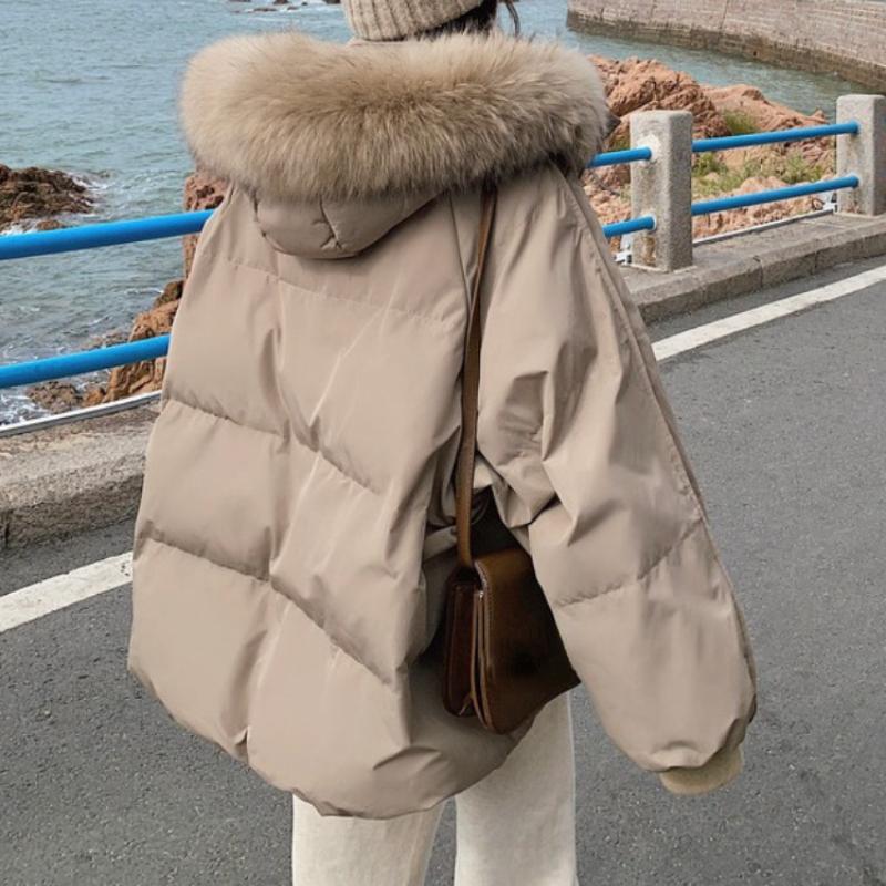 Зимние куртки для женской одежды, новинка 2023 года, корейская мода, пуховые пальто, свободный топ с длинными рукавами и капюшоном, повседневные однотонные парки