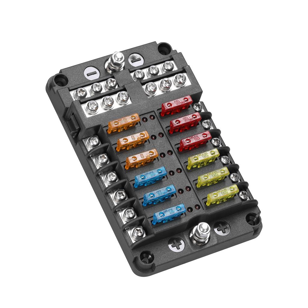 Блок предохранителей с положительным и отрицательным анодом, прозрачная крышка, держатель предохранителей со светодиодным индикатором