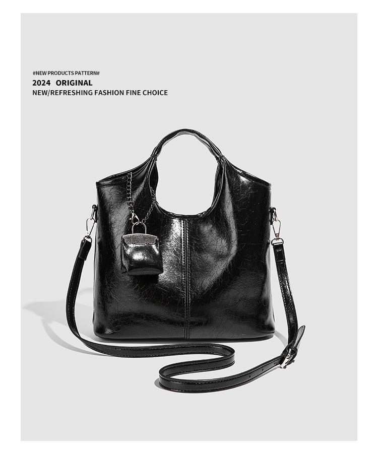 Модная женская текстурированная черная сумка-тоут - 2025 Большая вместительная универсальная сумка на плечо и через плечо