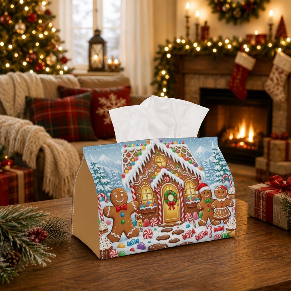 1pc Sweet Festive Tissue Box - Xmas Napkin Dispenser, Available Made of Durable Polyester, Decorated with Gingerbread House, Suitable for Living Room,
