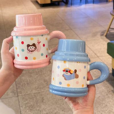 Милая и ценная кружка для щенка с крышкой и ложкой, мультяшная керамическая чашка с котенком для подарка на день рождения одноклассницам