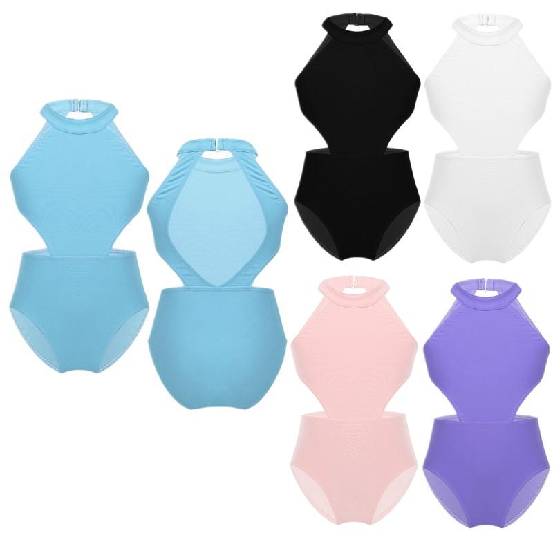 Dance Gymnastics Costume Kids Girls Halter Sleeveless Dance Leotard Jumpsuit