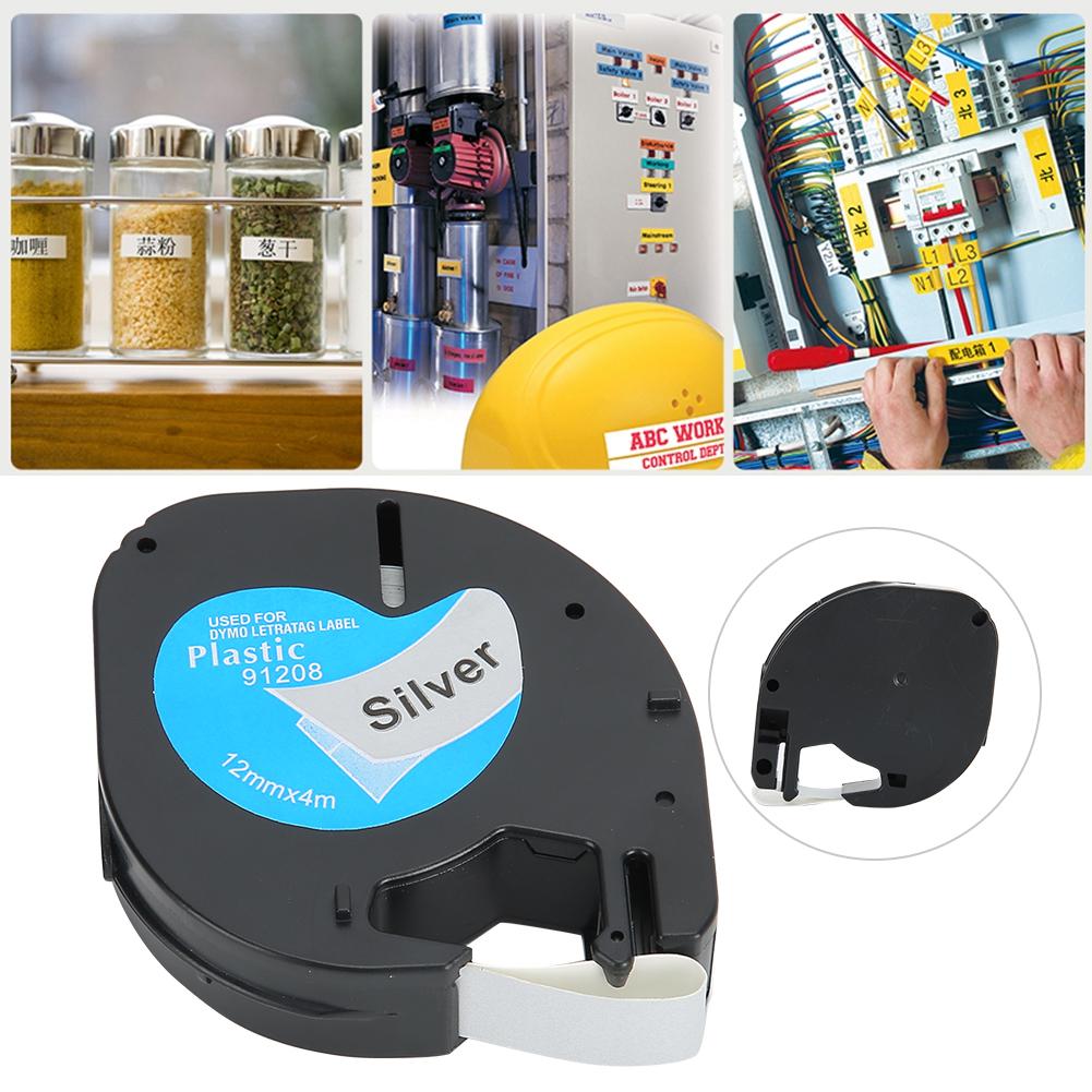 Лента для этикеток 12 мм с серебряным фоном и черными буквами, аксессуары для этикетировочной машины 91208