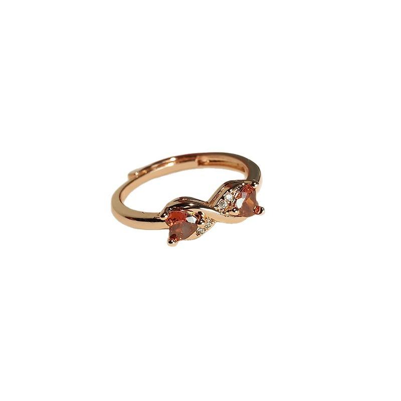 Delicate Double Diamond Pomegranate Red Heart Ring Women'S Double Heart Mobius Rose Gold Plated Love Living Ring