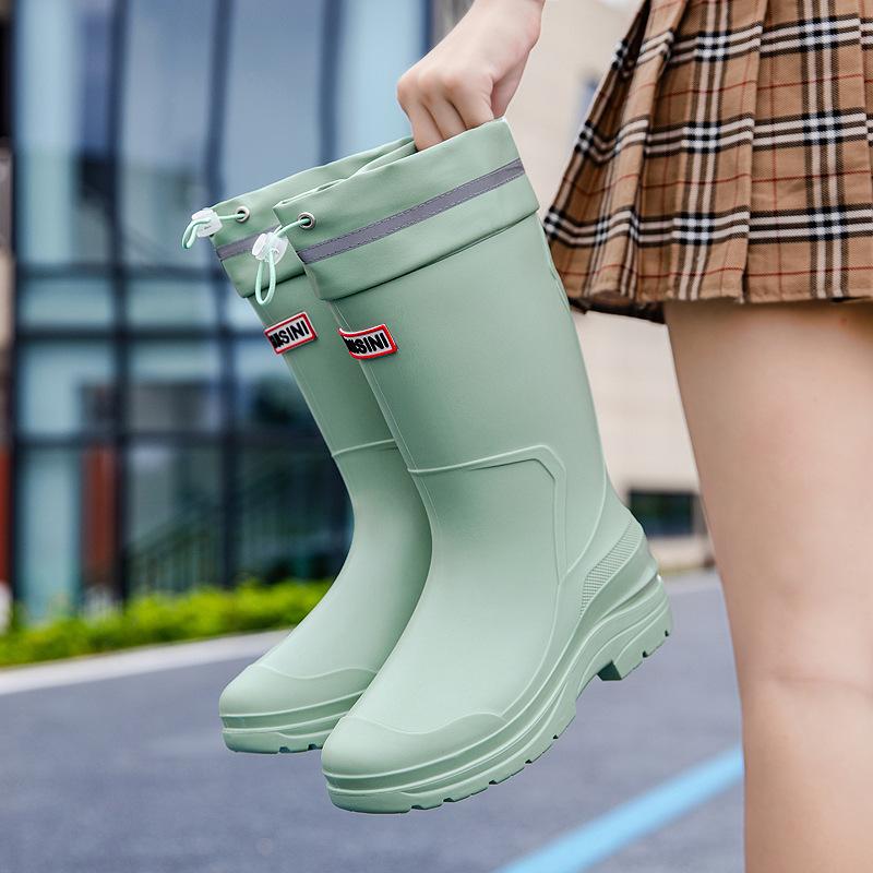 Popular Japanese Fashion Tall Rain Shoes Women's New Women's Rain Boots Kitchen Water Shoes Waterproof Glue Shoes