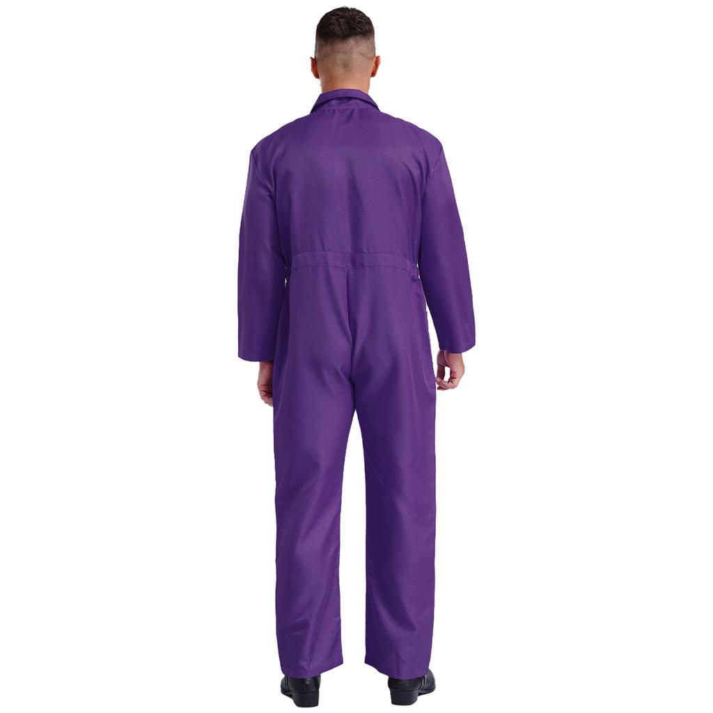 Mens Wear Resistant Turn Down Collar Long Sleeve Button Up Work Coveralls Jumpsuit Uniforms