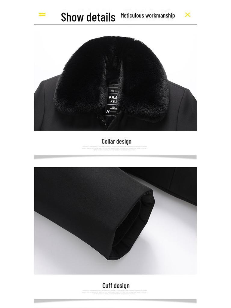 Мужское толстое пуховое пальто средней длины с меховым воротником - стильная хлопковая верхняя одежда для пап среднего и пожилого возраста