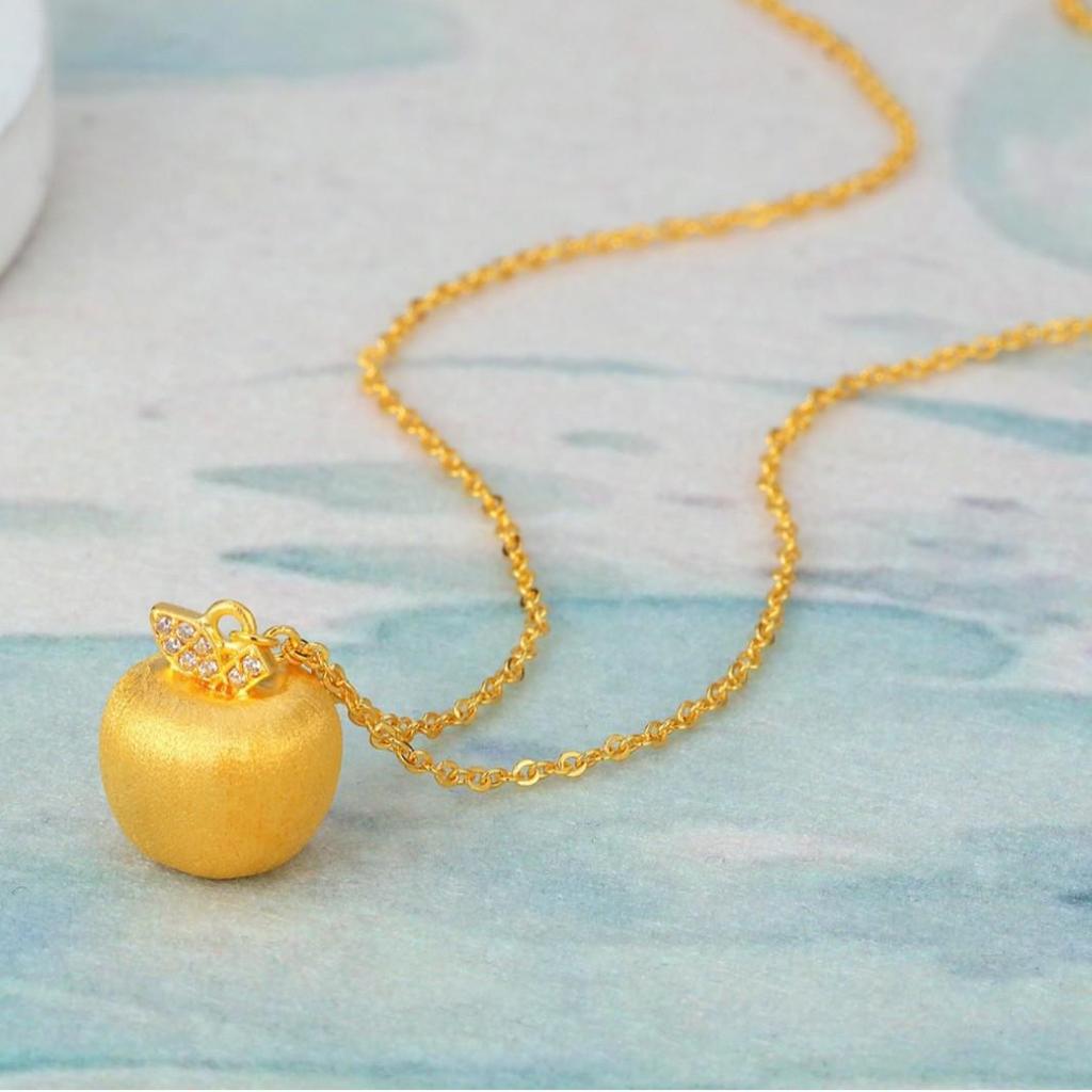 Gold-Plated Silver Christmas Apple Pendant Necklace - Light Luxury Chinese Style