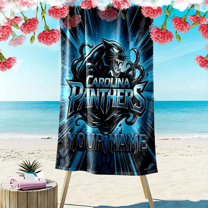 Name Custom Carolina Panthers Print Beach Towel, Large Soft Quick Dry Towel for Beach Camping Swimming