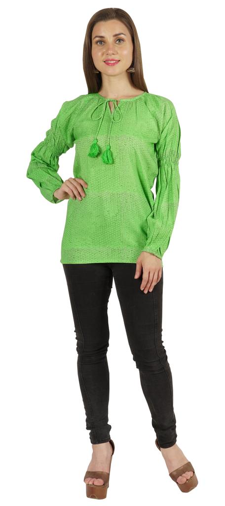 Moomaya Женская рубашка-туника из хлопка с длинными рукавами и принтом в этническом индийском стиле