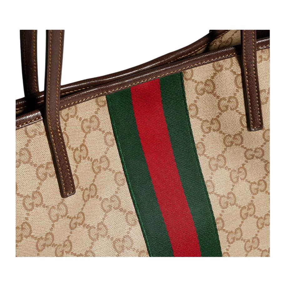 Gucci Сумка-тоут Tribeca GG Red Green Web из покрытого холста, сумка через плечо, большая женская сумка-тоут, темно-коричневая, 874745-FAF79-8547