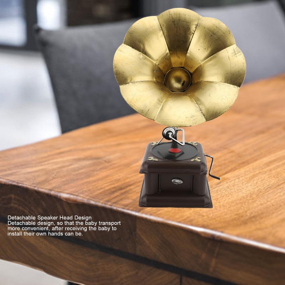 2pcs Red Bronze Phonograph Model Iron Gramophone Turntable Record Player Model Desk Decor