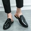 Summer Casual Shoes Half Drag Leather Mens Slipper Loafers Men British Style Moccasins Man Mules Glossy Casual Shoes