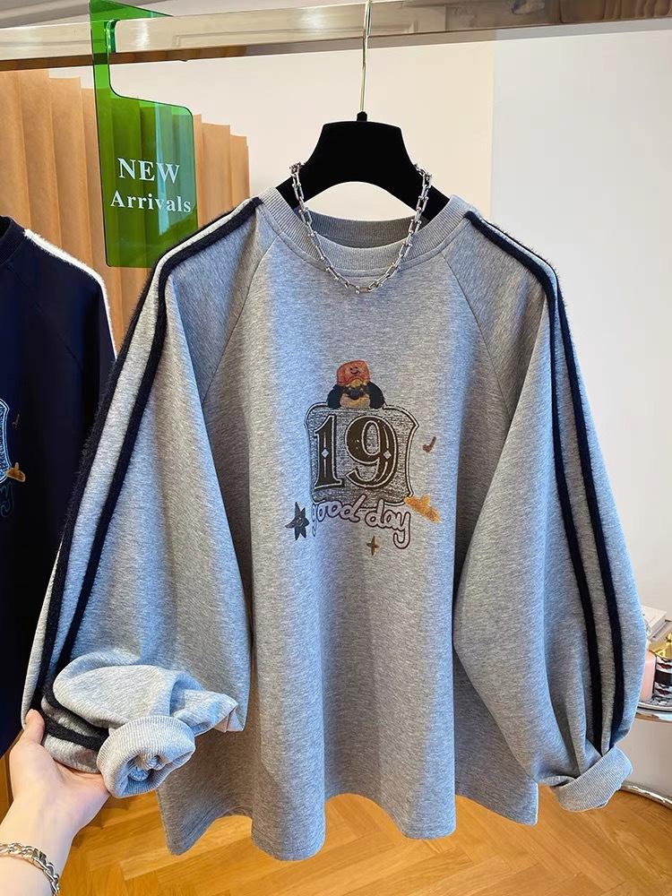 Корейская мультяшная толстовка с принтом букв, свободная, большого размера, с плюшевой подкладкой, женская, осенняя, спортивная, с длинным рукавом, модная