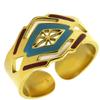 [P7037] - Designer Steel Ring 'Boho' Turquoise Brown Gold - Width 10 Mm