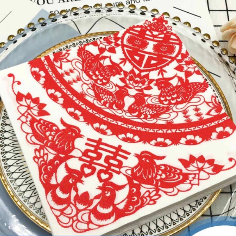 Китайские бумажные салфетки для вырезания радостных печатных изделий из бумаги, свадебные праздничные квадратные салфетки для лица 20 шт./упак.