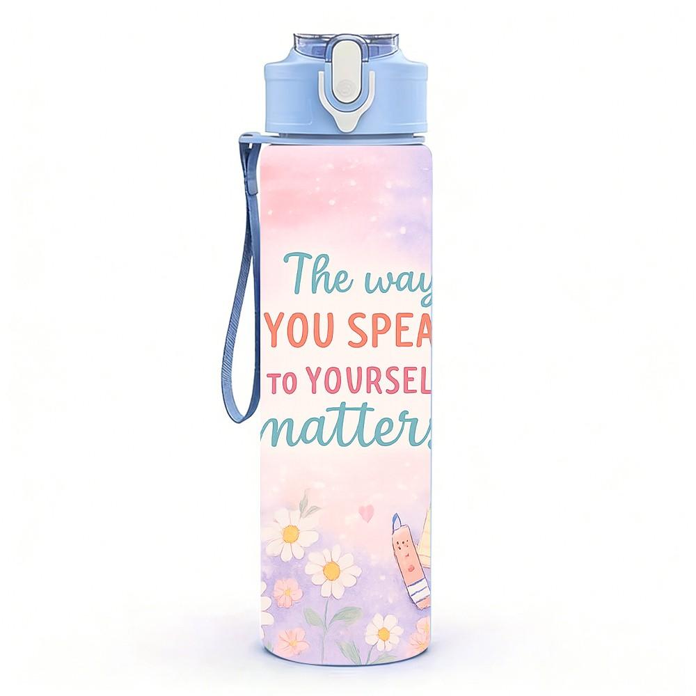 1PC Thank You Mom Pastel Art 750ml Color Plastic Sports Water Bottle Leakproof Flip Straw Lid Suitable for Sports Office Home Use