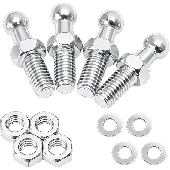 4PCS 10mm Car Ball Stud with Hardware Nuts, M6 Carbon Steel Vehicle Gas Spring Strut Studs, Sturdy Auto Gas Struts Shocks Springs Lift Support End