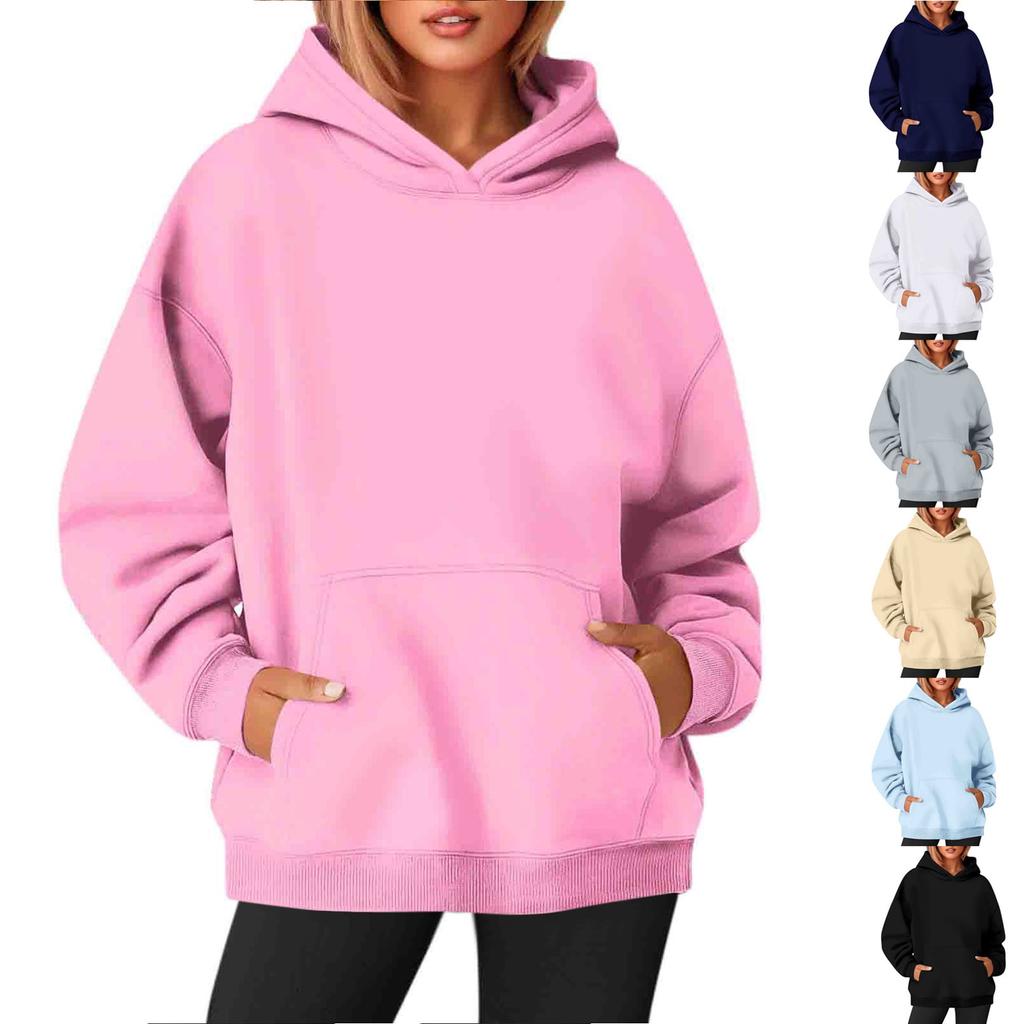 Women's O-neck Long Sleeve Top Solid Color Hoodie Crewneck Sweatshirts Long Sleeve Solid Color Top Sweatshirts