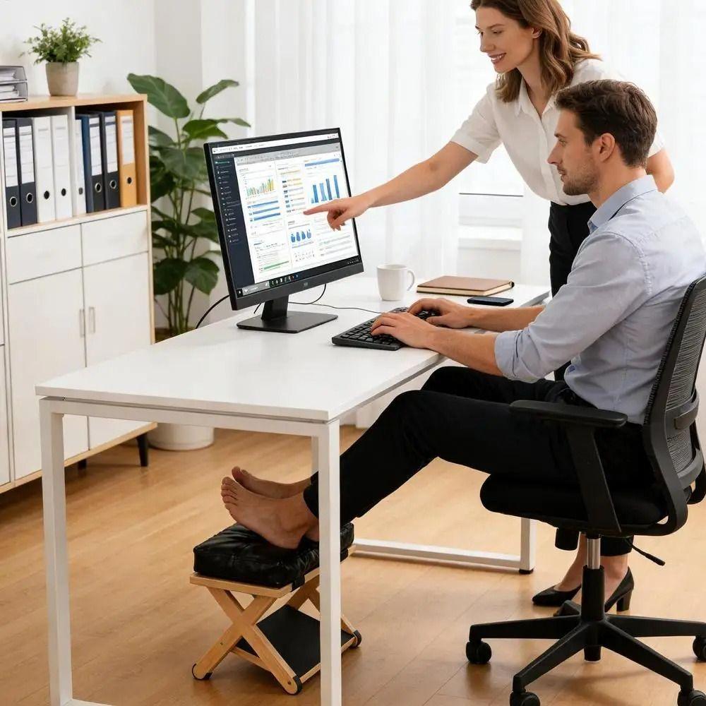 Natural Solid Wood Solid Wood Footrest Non-Slip Base Ergonomic Foot Rest Gaming Setup
