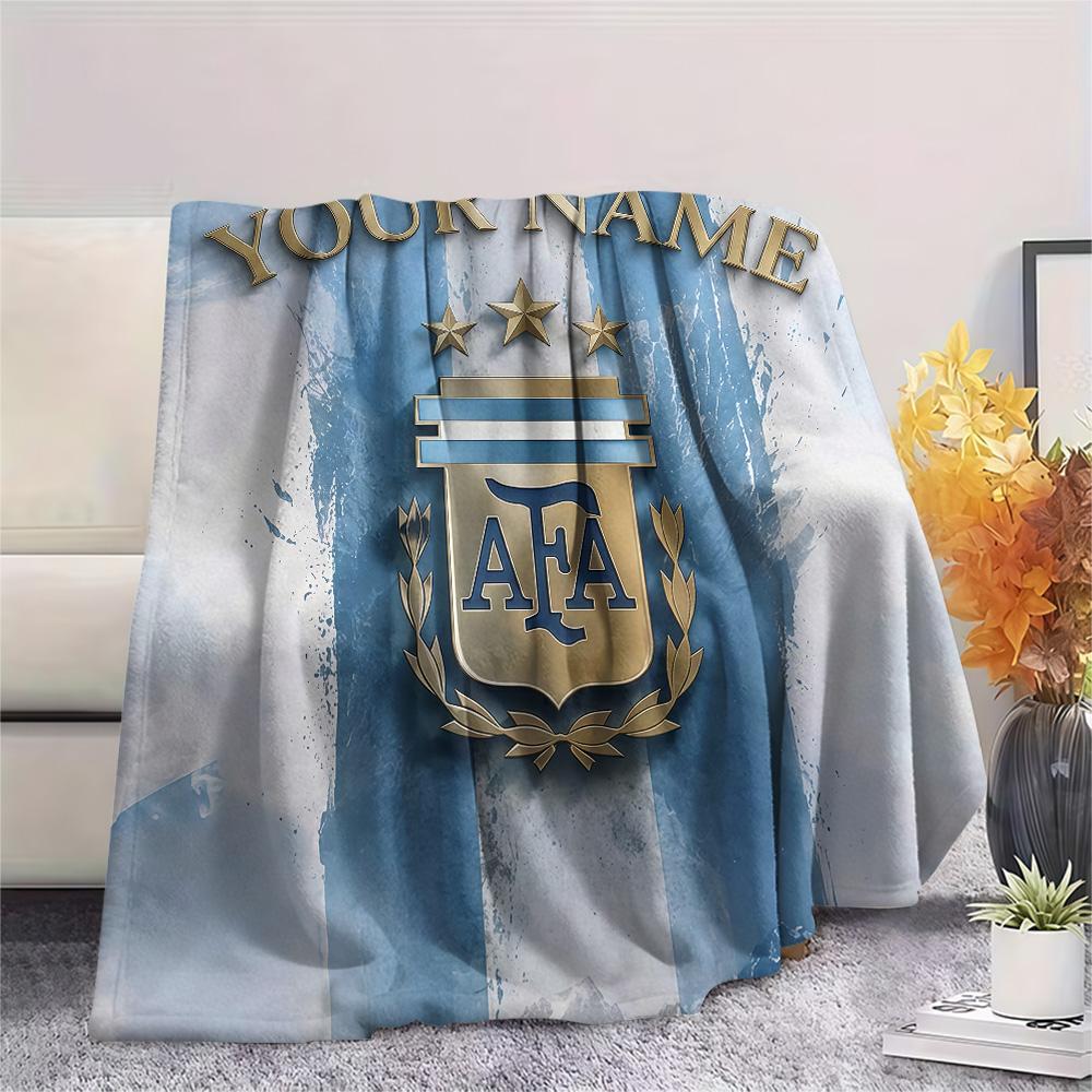 Custom Name Argentina Football Association Flannel Blanket, High quality Comfortable for All Seasons, Home Decor, Warmth and Comfort