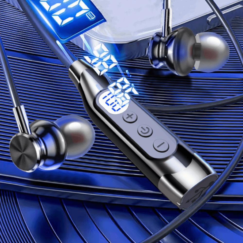 LED Digital Display Neckband Headphones Waterptoof 3D Stereo Wireless Bluetooth Earphones Mega Bass Neck-mounted Sports Headsets