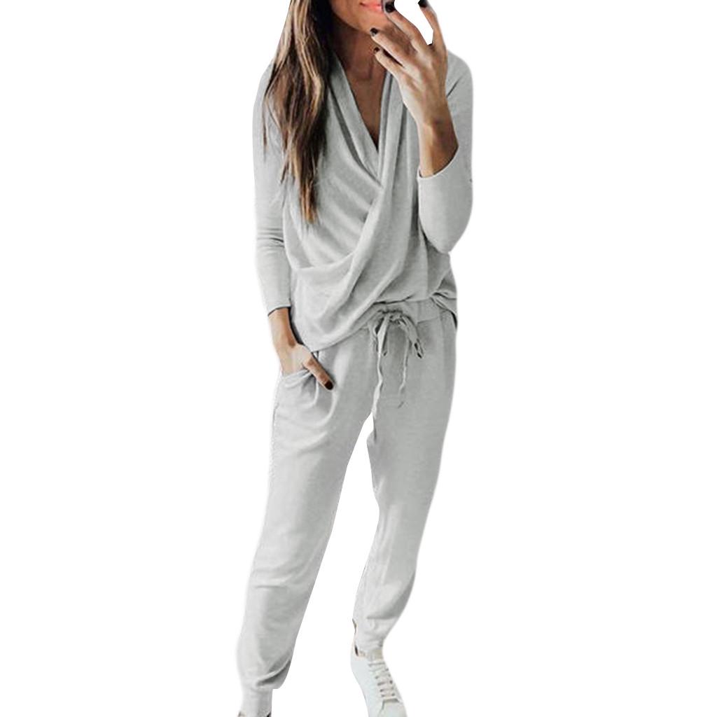 2 шт. женский спортивный костюм однотонные брюки комплекты одежды для отдыха одежда костюм