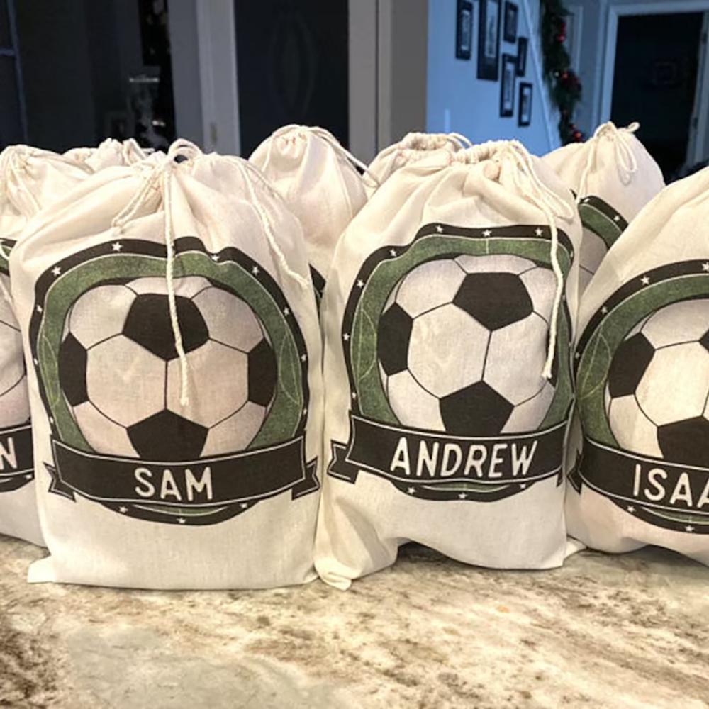 Personalized Soccer Party Favor Bags Birthday Party Decoration Canvas Goodie Bag NewBorn Baby Shower Back To School Gift for Boy