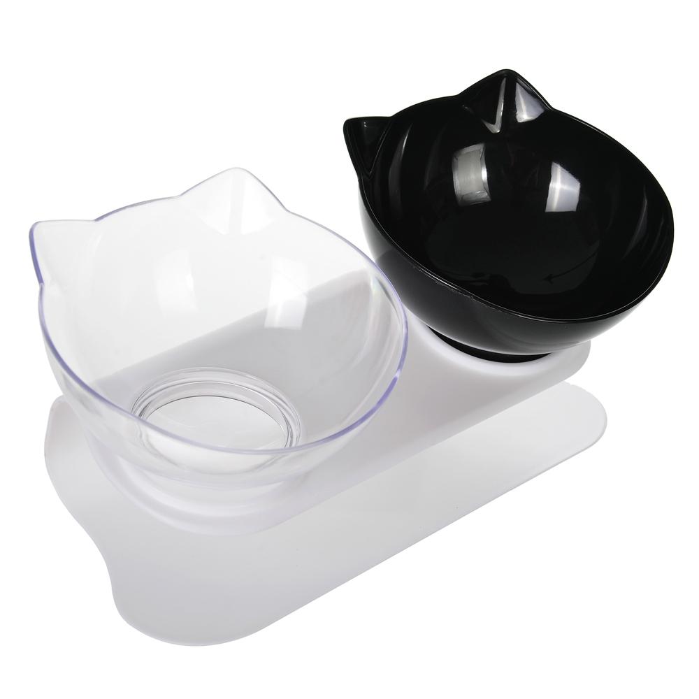 Двойная миска для кошек для маленьких кошек, собак, котят, приподнятая, нескользящая миска для подачи воды, миска для воды с защитой от наклона, миска для воды для щенков, товары для домашних животных