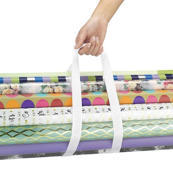 Gift Wrap Roll Bag Clear Wrapping Paper Storage Bag Holiday Wrap Organizer Tote with Handles