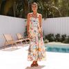 Женский пляжный сарафан в стиле бохо с цветочным принтом без рукавов, летнее макси-платье на тонких бретельках, повседневное присборенное струящееся платье А-силуэта, длинные вечерние платья для женщин