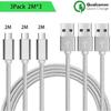 Micro USB Cable - Unspecified - Set of 3 - 2M - Silver Nylon - Android Compatible