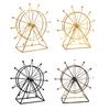 Sky Wheel Ornament with LED Light Rotatable Iron Wire Ferris Wheel Model Metal Figurine Home Office Desktop Decoration