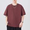 Bamboo Joint Cotton Summer Round Neck Short-sleeved T-shirt Men's Solid Color Loose Five-point Sleeve Japanese Retro T-shirt