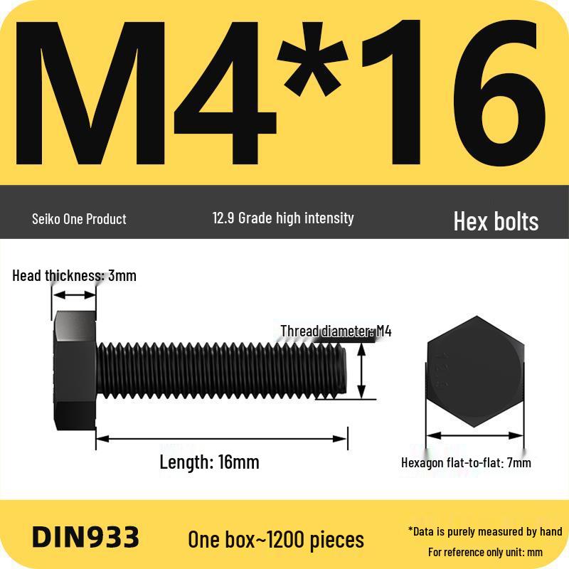Набор шестигранных болтов высокой прочности Класса 12.9: Размеры M4-M16