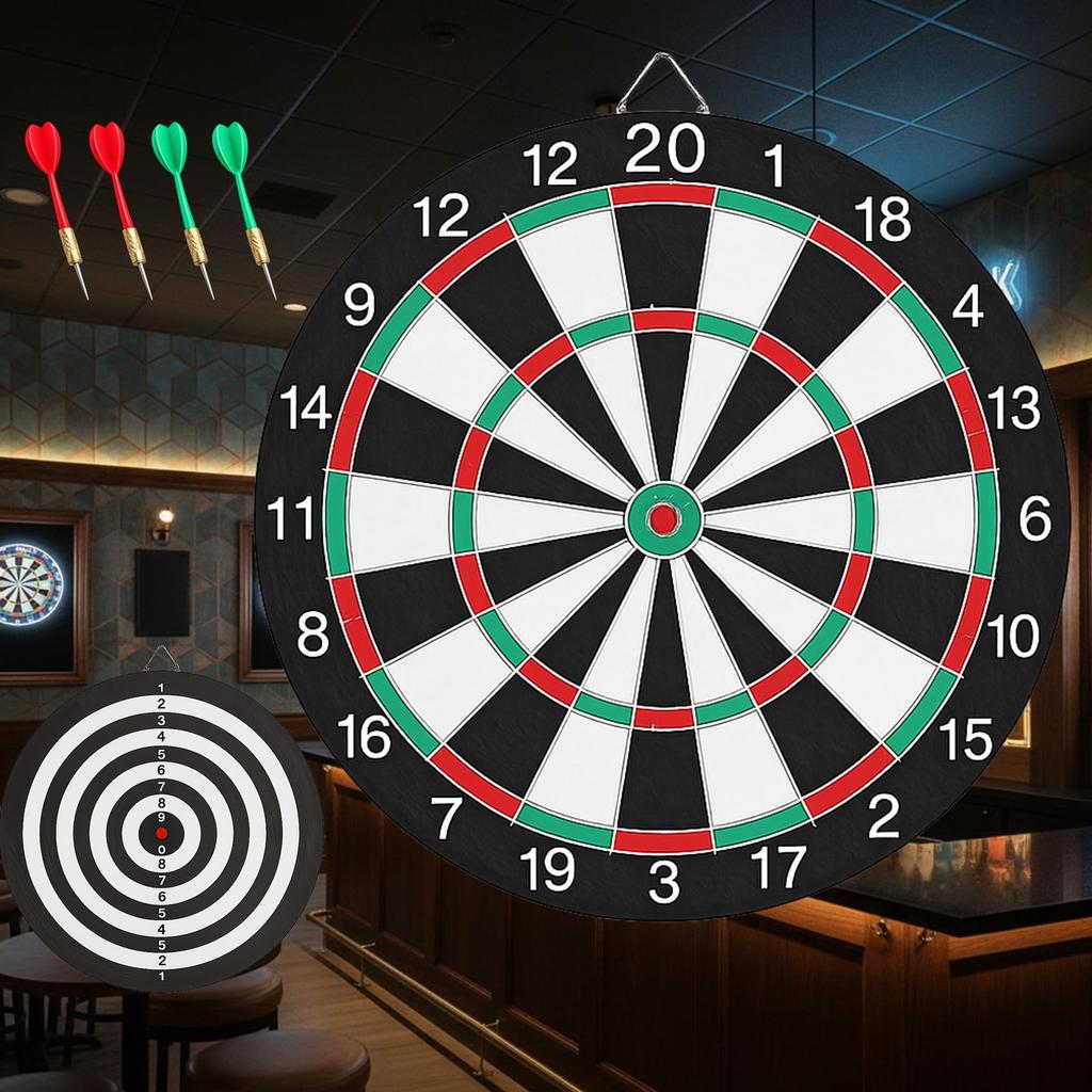 NOELAMOUR Small Includes 4 Home Use Indoor Beginners 12-inch Dartboard, Double-Sided, Darts, Set, Practice,