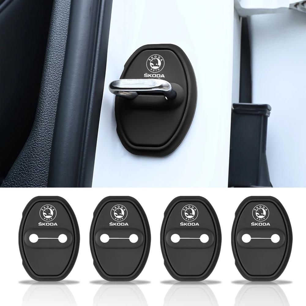 4Pcs Car Styling Car Door Lock Cover Protective Decoration Sticker For Skoda Octavia Kamiq Kodiaq Superb Rapid Karoq Fabia Yeti JT3