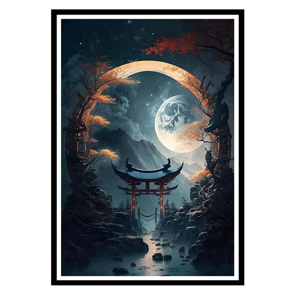 Древний пейзаж Лунная ночь Сюрреализм Искусство Холст Картина Настенный поп-плакат и принты Фэнтезийные ворота Современная гостиная Спальня Домашние фотографии Декор