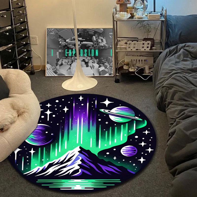 Chic Round Sun Multicolor Rug Mat, Non-Slip Floor Mat for Entryway