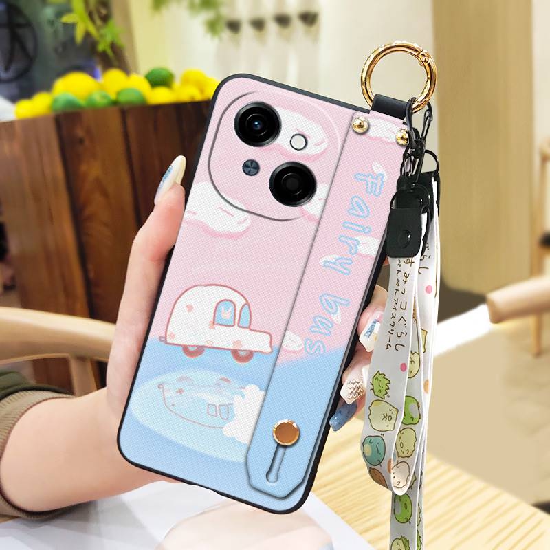 Waterproof Kickstand Phone Case For Tecno POP9 4G/Spark GO 1/KL4 Ring Silicone Wrist Strap Soft Case Cute Phone Holder