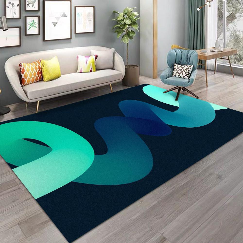 Абстрактный Геометрический Узор Коврик для Пола Различные Стили с Изогнутыми Линиями и Градиентными Цветами Нескользящий Коврик для Домашнего Декора