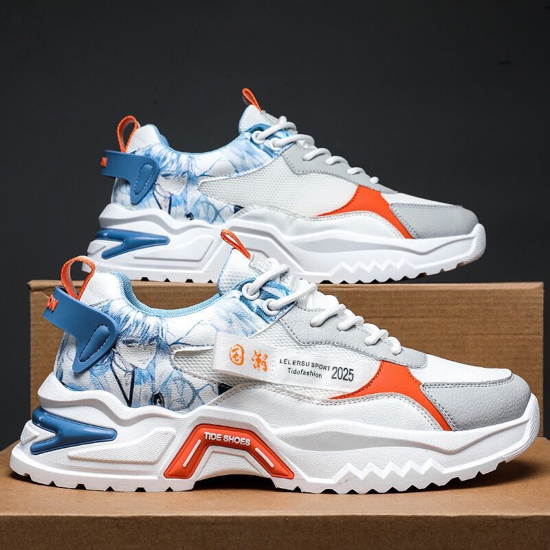 Летняя новая дышащая сетчатая спортивная обувь мужская корейская версия увеличивающая рост беговая папская модная обувь