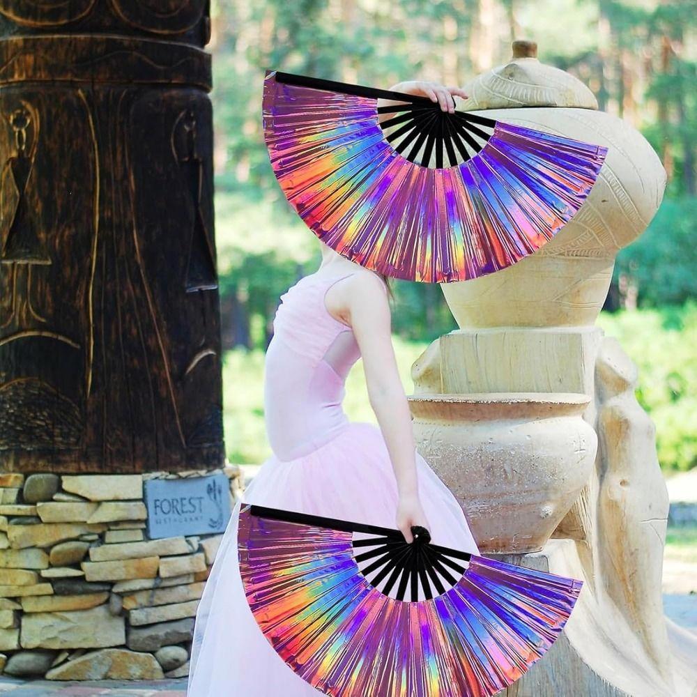 Foldable Bamboo Fan PVC Photography Props Fan UV Fluorescent Folding Fan Stage Performance Dance