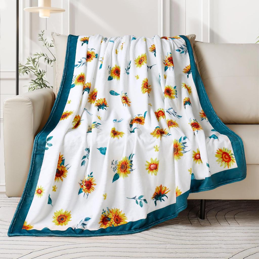 Sunflower Print Super Soft Throw Blanket for Bed Couch Sofa Lightweight Travelling Camping Throw Size for Kids Adults Women Boys