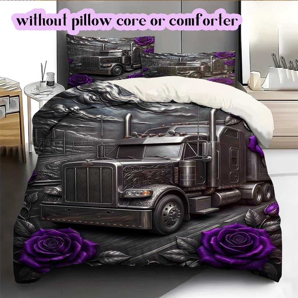 Purple Rose Gothic Pattern Bedding Quilt Set Quilt Cover Pillowcase Home Decoration Birthday Gift (1 * duvet cover + 2 * pillowcase, without core)