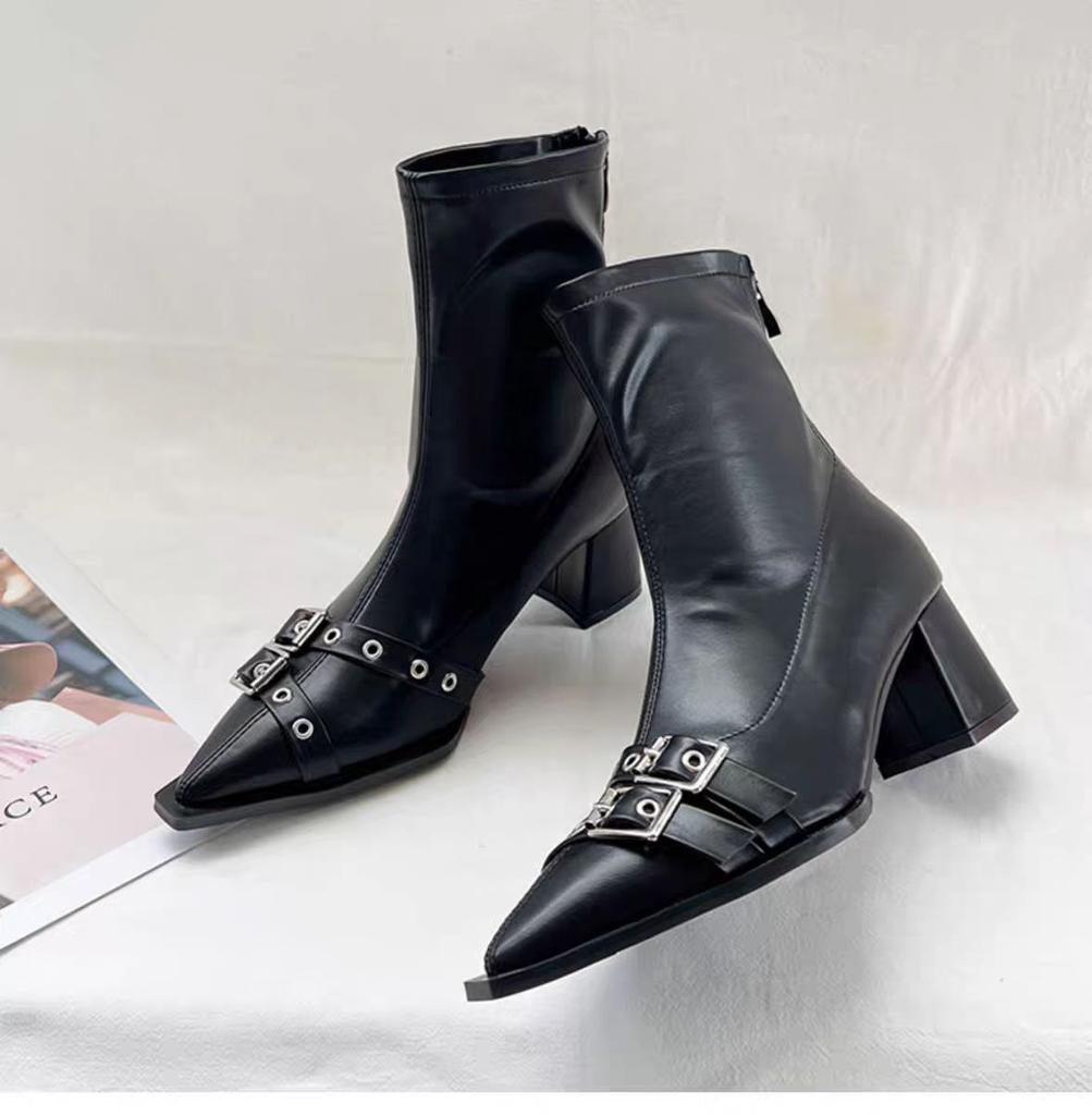 Fashion 2024 Autumn Winter Patent Leather Shoes Women Chunky Heels Boots Sexy High Heel Short Boots Women Botas De Mujer
